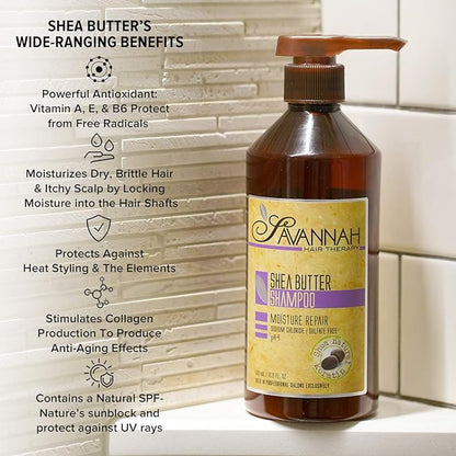 Shea Butter Shampoo – Transforms Dry, Frizzy Hair into Silky Smooth – Sulfate-Free, Nourishing Formula with Keratin & Vitamins – 500ml (16.9 oz)