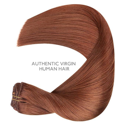 WENNALIFE Clip in Hair Extensions Real Human Hair, 20 Inch 150g 9pcs Human Hair Extensions Clip In, Dark Auburn Copper Hair Extensions Clip In Real Hair Coloured Remy Human Hair Extensions