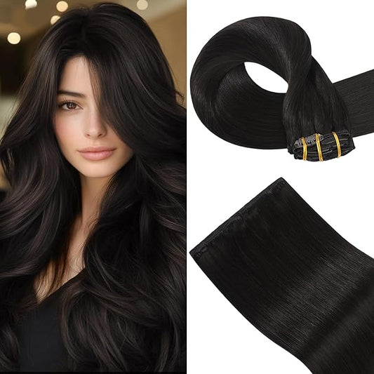 Brown Clip in Hair Extensions 18 Inches 85g #2 Dark Brown Natural Hair Extensions Human Hair 7pcs Straight Silky