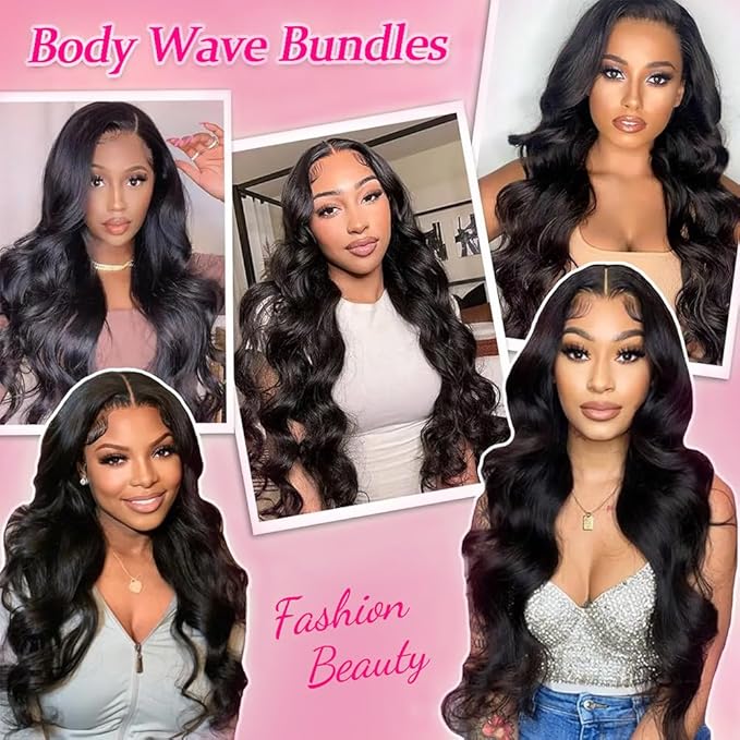 Body Wave Human Hair 4 Bundles (22 22 24 24) Unprocessed Brazilian Virgin Human Hair Extensions Brazilian Body Wave Weave Bundles Soft and Silky Natural Black Wavy Hair Quick Weave Bundle for Women
