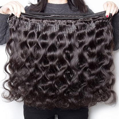 Color 1B Body Wave Bundles Natural Black Human Hair Bundles Unprocessed Brazilian Virgin Remy Hair Single Bundle 24 Inch Double Weft Real Color 1B Hair Weave