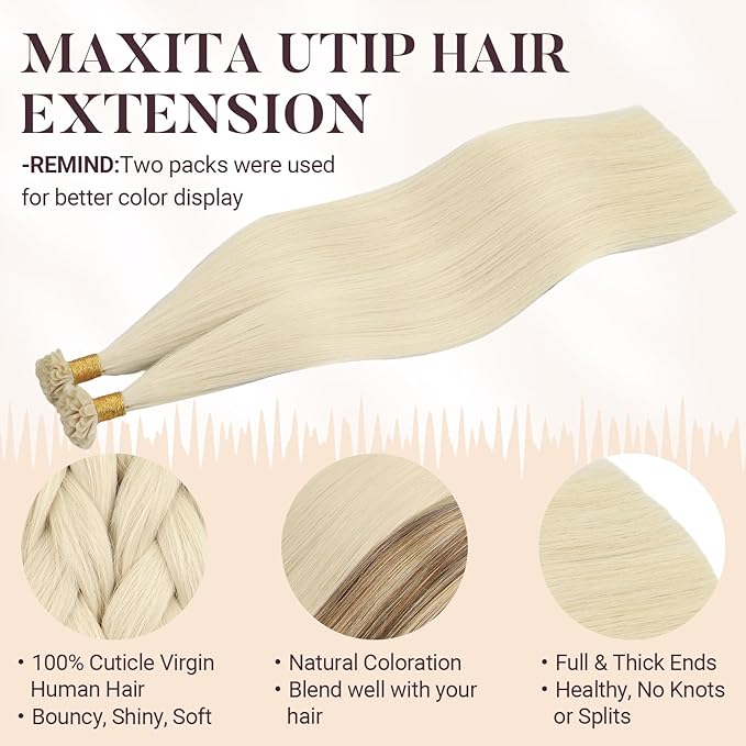 MAXITA U Tip Hair Extensions Human Hair, Platinum Blonde Hair Extensions Real Human Hair, 50g/50 Strands/Pack, 14 In Virgin Human Hair