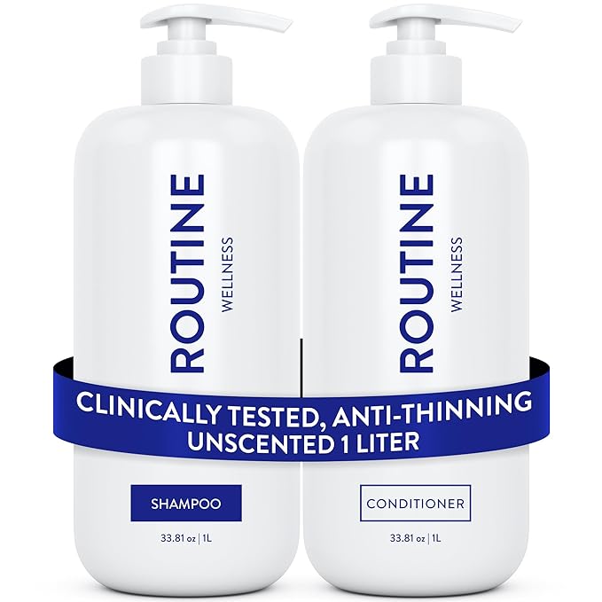 Routine Wellness 1 Liter Anti-Thinning Shampoo and Conditioner Set for Thinning Hair - Biotin DHT Blocker - Color Safe Shampoo for Hair Loss & Healthier Hair - 1 Liter Set - Unscented