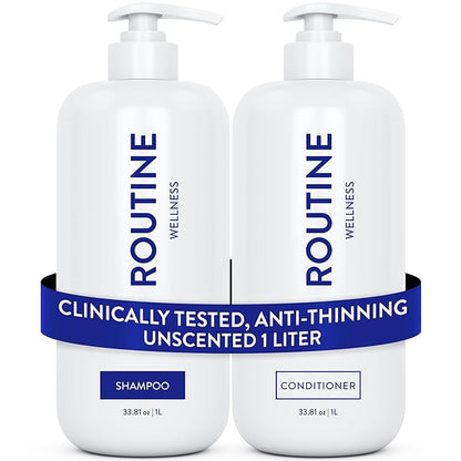 Routine Wellness 1 Liter Anti-Thinning Shampoo and Conditioner Set for Thinning Hair - Biotin DHT Blocker - Color Safe Shampoo for Hair Loss & Healthier Hair - 1 Liter Set - Unscented