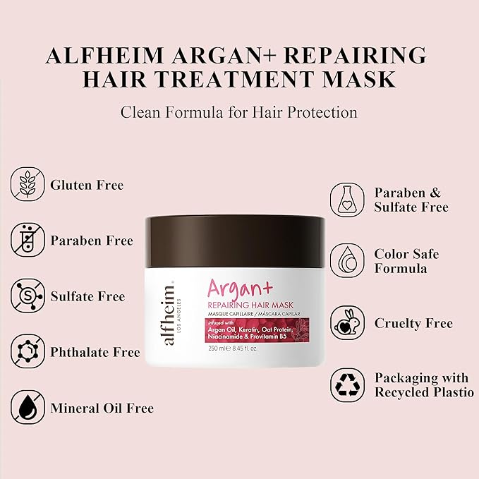 ALFHEIM Argan Repairing Hair Mask | Deep Nourishing & Moisturizing Treatment for Dry, Damaged Hair | Infused with Argan Oil, Keratin & Oat Protein | Anti-Frizz & Strengthening Formula | 8.45 oz