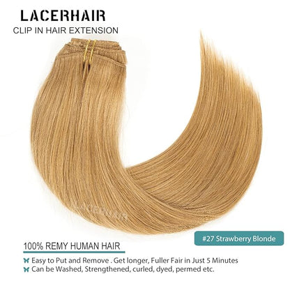Lacer Hair Straight Hair Clip in Extensions Strawberry Blond 120g 7 Pieces Per Set Grade Quality Silky Straight Double Real Hair Extensions Clip in Human Hair Lace Weft Full Head 16 Inch