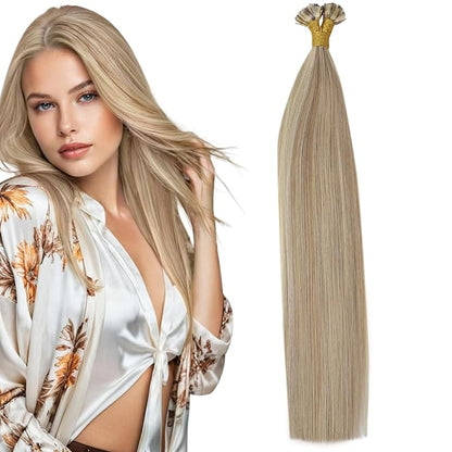 Sunny Hair Flat Tip Hair Extensions Invisible Keratin Tip Hair Ash Blonde Highlight Golden Blonde Hot Fusion Hair Extensions Remy Flat Tips Hair Extensions 50g 16inch