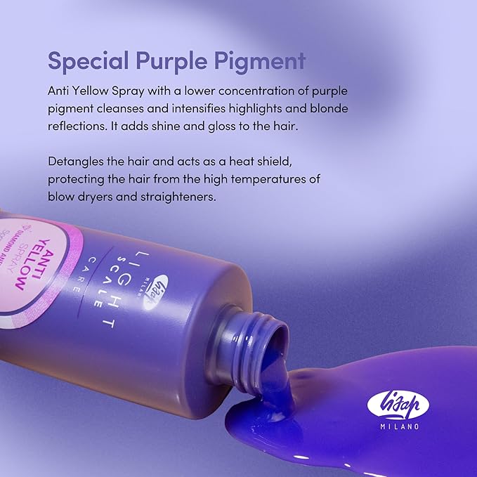 Lisap Hair Spray, Light Scale Hair Care Anti Yellow Spray & Heat Protectant Purple Toner for Blondes, Toning Blonde, White, Silver Hair & Highlights, Nourishing Hydrating for Brassy Tones, 4.23 fl oz