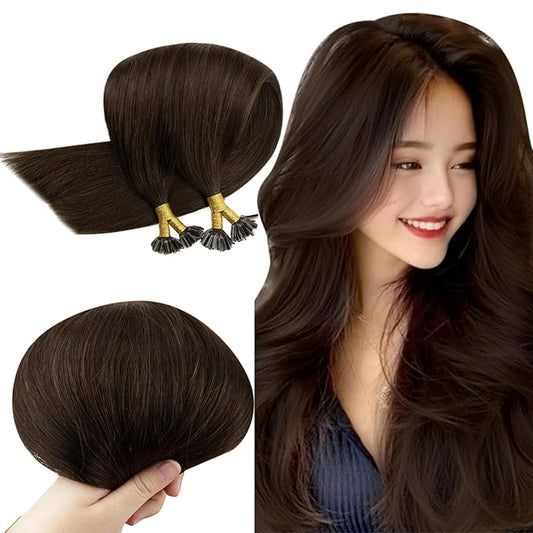RUNATURE K Tip Hair Extensions Real Human Hair, 24 Inch U Tip Hair Extensions Dark Brown Human Hair with Keratin Tips Extensions, Soft Silky Texture, Long Lasting, 50g 50 strands