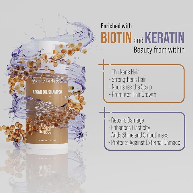 (dp) Argan Oil Shampoo – Repair & Protect Damaged Hair – Clean + Salon-Grade Formula with Biotin & Keratin