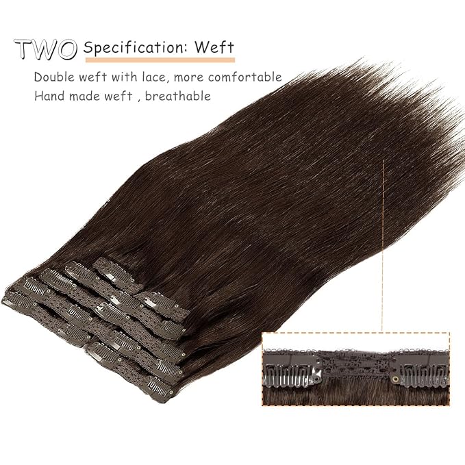 Caliee Remy Clip in Hair Extensions Human Hair 2A Light Dark Brown 140G 7PCS Hair Extensions Clip in Human Hair Silky Straight Short Thick Real Hair Extensions for Women 22Inch