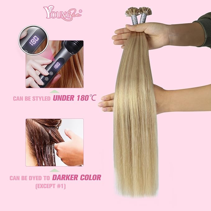 YoungSee K Tip Hair Extensions Human Hair Blonde Highlight Ktip Human Hair Extensions Golden Blonde Highlight 16inch 50s/50g