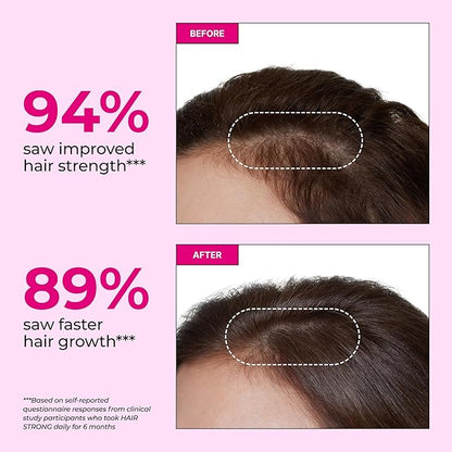 HUM Hair Strong Daily Hair Growth Gummies with Biotin, Zinc, Vitamin B12 to Support Growth, Folic Acid & Vitamin B12 Gummy Vitamins for Healthy Hair Support for Women and Men, 60 Gummies
