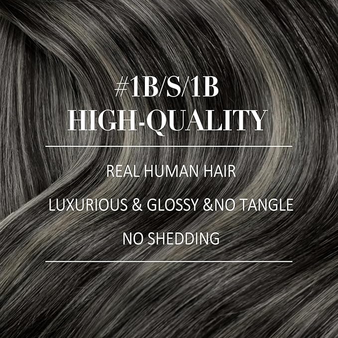 YoungSee Nano Loop Hair Extensions Black Ombre Nano Hair Extensions Real Hair Ombre Black to Silver Nano Bead Hair Extensions Human Hair Silver Human Hair Nano Ring Extensions Black 1g/s 50g 20inch