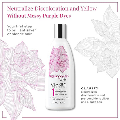 Maison 276 CLARIFY Pre-Shampoo for Silver, Gray & Blonde Hair, Tone-Correcting Pre-Shampoo, NOT a Purple Shampoo, Neutralizes Brassiness, Hair Pre-Conditioner, Sulfate-Free, 1, 8oz Bottle