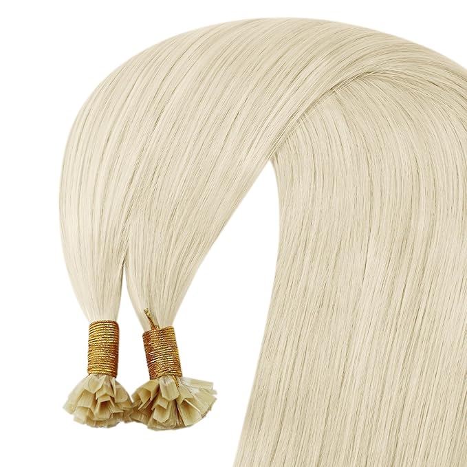 YoungSee Ktips Hair Extensions Human Hair Blonde K Tip Extensions Real Human Hair Platinum Blonde Ktip Human Hair Extensions for Women 18Inch U Tip Extensions Human Hair 50G 50S