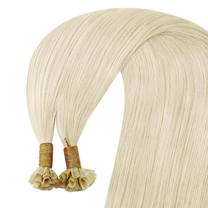 YoungSee Ktips Hair Extensions Human Hair Blonde K Tip Extensions Real Human Hair Platinum Blonde Ktip Human Hair Extensions for Women 18Inch U Tip Extensions Human Hair 50G 50S
