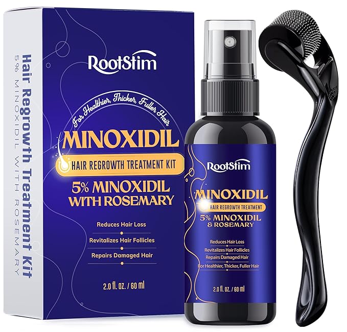 5% Minoxidil Kit for Men and Women with 0.25 mm Derma Roller – Beard Growth Kit & Hair Regrowth Spray – Targets Thinning Hairlines, Crowns & Patchy Beards – 60 mL