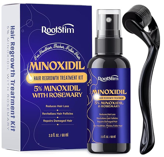 5% Minoxidil Kit for Men and Women with 0.25 mm Derma Roller – Beard Growth Kit & Hair Regrowth Spray – Targets Thinning Hairlines, Crowns & Patchy Beards – 60 mL