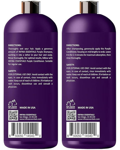 Purple Shampoo and Conditioner Set - Sulfate Free, Enriched with Coconut Oil & Aloe Vera, Ideal for Blonde, Gray, Brassy & Color Treated Hair, Nourishes & Hydrates - 16 fl oz each