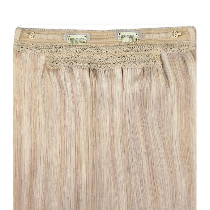 YoungSee Wire Hair Extensions for Women Blonde Highlight Wire Extensions Human Hair Dark Ash Blonde Highlight Bleach Blonde Hidden Wire Hair Extensions 130G 20Inch