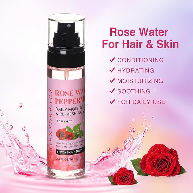 Moisturizing Rose Water and Peppermint Hair Scalp Refresher with Castor Oil for Locs and Dreadlocks - Natural Loc Care and Maintenance (3.4oz)