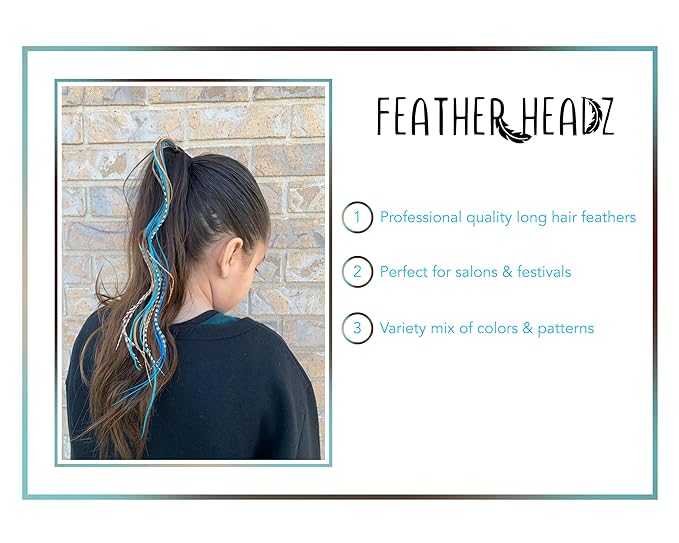 21 Natural & Turquoise Color Hair Extensions – 9”–14” Long – DIY Rooster Kit with 20 Micro-Link Beads – 100% Real Feathers – Eye-Catching Boho Style
