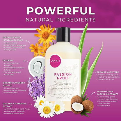 Naturals Moisturizing Body Wash - Sweet Passion Fruit Scent with Organic Aloe Vera & Natural Glycerin - Sulfate & Paraben-Free Shower Gel - 12 oz - Vegan & Cruelty-Free