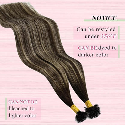 YoungSee Ombre Utip Hair Extensions Balayage Brown Ombre Blonde U Tip Extensions Ombre Utip Remy Human Hair Extensions Brown K Tip Hair Extensions Real Human Hair for Women 18In 50s/50g Silky Straight