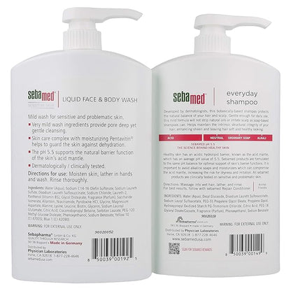 Sebamed Everyday Shampoo for All Hair Types and Sensitive Scalp (1 Liter) and Sebamed Liquid Face & Body Wash (1 Liter) Value Bundle Pack