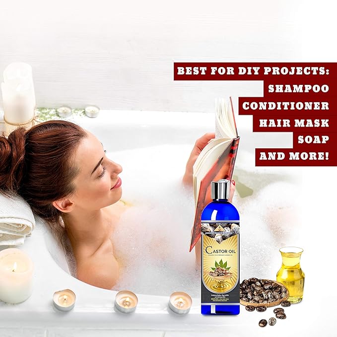 ANCIENT HEALTH REMEDIES Organic Unrefined Cold Pressed PURE CASTOR CARRIER OIL Bulk Wholesale Beauty Hair Growth Moisturizing DIY Oil For Body Butter Skin Products Skin Softening (INDIA) (32OZ)