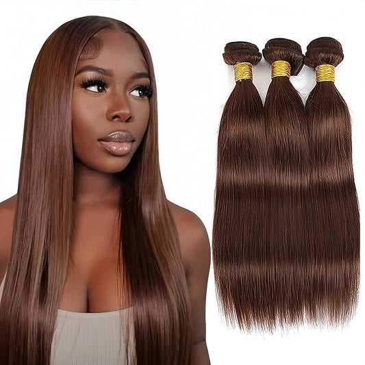 Chocolate Brown Bundles Human Hair Color 4 Straight Bundle Niegmeag Virgin Remy Hair 3 Bundles 14 16 18 Inch Double Weft Color 4 Bundle Hair Weave