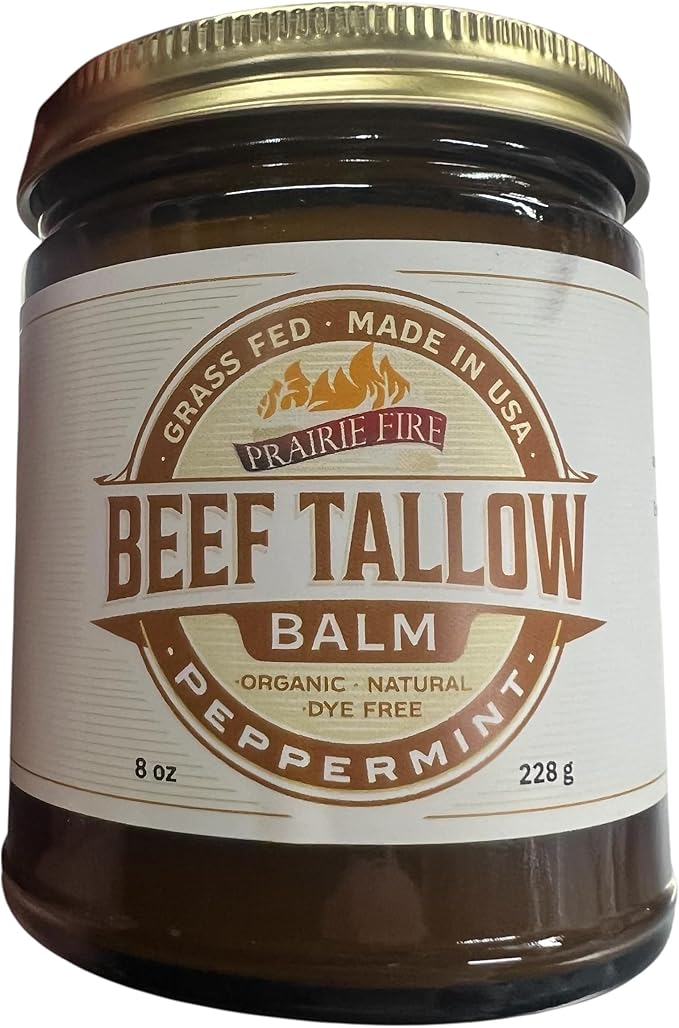Beef Tallow Balm - 8 oz - Made in USA - Organic Grass Fed and Finished - Moisturizing Skin Care Peppermint