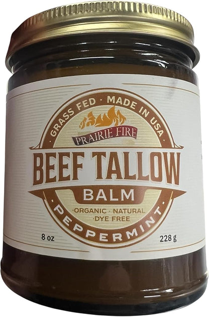 Beef Tallow Balm - 8 oz - Made in USA - Organic Grass Fed and Finished - Moisturizing Skin Care Peppermint
