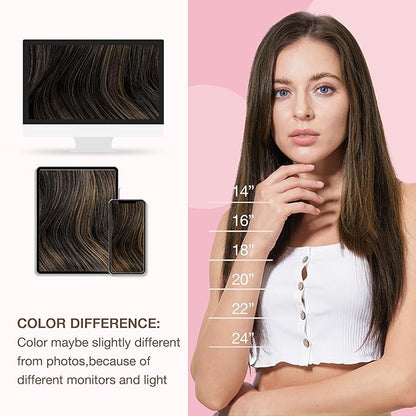 GOO GOO Sew in Hair Extensions Real Human Hair, Weft Hair Extensions Human Hair, 1B/6/1B Balayage Natural Black to Chestnut Brown 18inch 100g, Weft Bundles Straight Silky Remy Hair