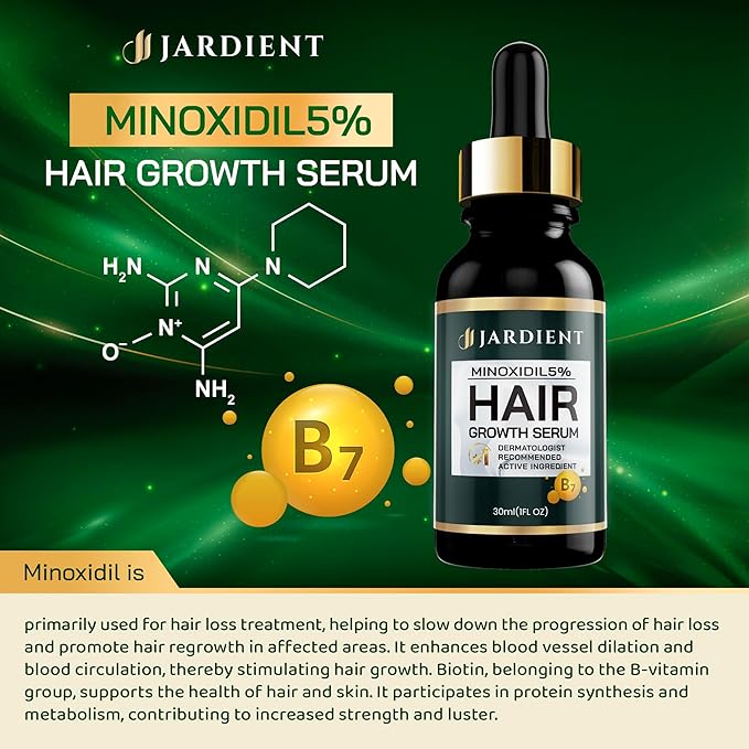 Minoxidil and Biotin Hair Growth Oil for Beards and Preventing Hair Thinning - 5% Minoxidil for Men and Women, 1 Fl Oz