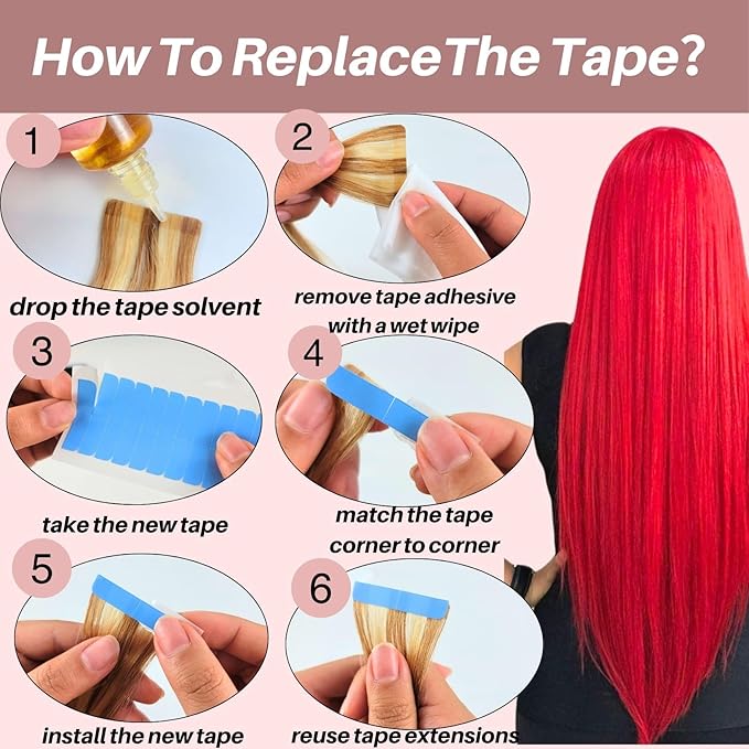 Red Tape in Hair Extensions Human Hair Soft And Silky 14 Inch Invisible Colored Tape in Human Hair Extensions