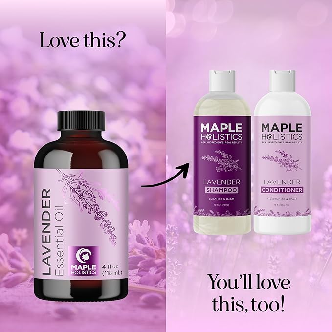 Pure Lavender Essential Oil - Lavender Oil for Hair Skin and Nails Plus Aromatherapy Diffusers Humidifiers Linens and Baths for at Home Spa Self Care - Premium Grade Non-GMO in Glass Bottle (4 Fl Oz)