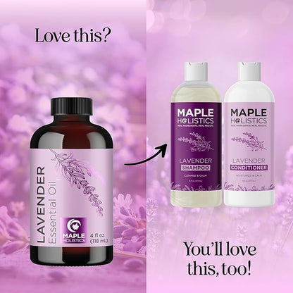 Pure Lavender Essential Oil - Lavender Oil for Hair Skin and Nails Plus Aromatherapy Diffusers Humidifiers Linens and Baths for at Home Spa Self Care - Premium Grade Non-GMO in Glass Bottle (4 Fl Oz)