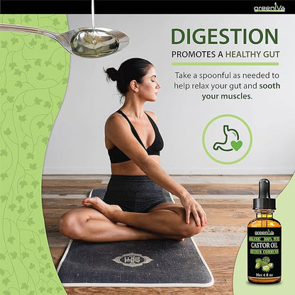 GreenIVe Castor Oil Organically Grown 100% Pure 128oz (1 Gallon) Bottle Cold Pressed, Hexane Free, Eyelash and Eybrow Growth Serum, Skin Moisturizer Detox and Wraps