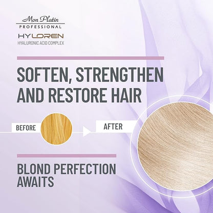Mon Platin Professional HYLOREN Blond Hair Shampoo with Hyaluronic Acid for Blond & Highlighted Hair, Shampoo for Blond Hair, SLS/SLES Free, Moisturizing Shampoo, Purple Shampoo, 500ml