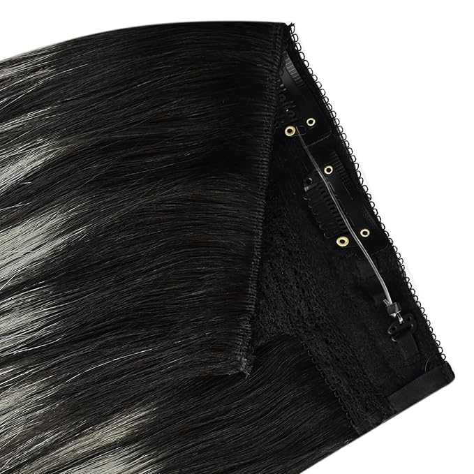 YoungSee Wire Hair Extensions Real Human Hair Ombre Secret Wire Human Hair Extensions Blend of Black and Silver with Black Roots Natural Hair Extensions Human Hair Silky Smooth Hair Extension 14In 80G