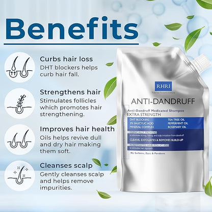 Anti Dandruff Shampoo Anti Fungal Dandruff Mens Shampoo | Medicated, Clarifying, Psoriasis & Biotin w/Salicylic Acid | For Dry, Itchy, Flaky, Irritated Scalp & Hair