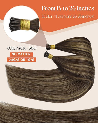 Sunny Hair I Tip Hair Extensions Human Hair Balayage Brown I Tip Hair Extensions Medium Brown Fading to Caramel Blonde Mix Brown Balayage Itip Human Hair Extensions Radiate Vitality 14inch 50g