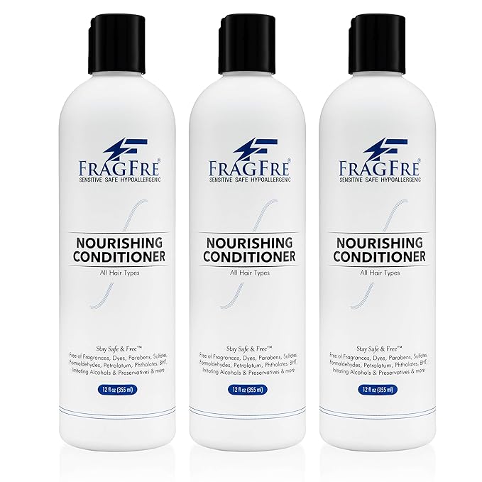 Fragrance Free Conditioner 12 oz (3-Pack Gift Set) - Parabens Free Hypoallergenic - Hair Conditioner for Sensitive Skin - Deep Conditioning for Normal Treated and Fragile Hairs - Vegan GF/CF