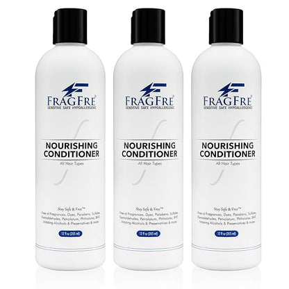 Fragrance Free Conditioner 12 oz (3-Pack Gift Set) - Parabens Free Hypoallergenic - Hair Conditioner for Sensitive Skin - Deep Conditioning for Normal Treated and Fragile Hairs - Vegan GF/CF