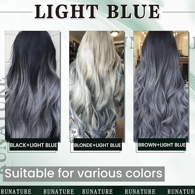 RUNATURE 20 Inch U Tip Human Hair Extensions - Light Blue, Silky Straight, Keratin, Pre Bonded Hot Fusion, 25g, 25s