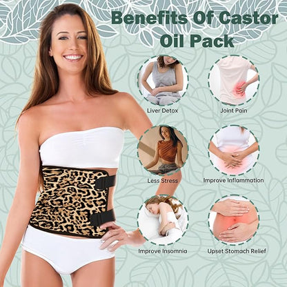Castor Oil Pack Wrap for Stomach, Castor Oil Packs for Waist, Reusable Castor Oil Pack Kit Organic Cotton Adjustable Castor Oil Wrap Compress Pads for Entire Body, Machine Washable Anti Oil Leak
