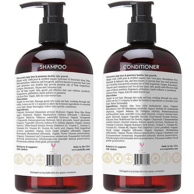 Organic Hair Growth Set | Shampoo 17 oz + Conditioner 16 oz + Hair Loss Treatment 4 oz | Organic Quinoa + Keratin + Rosemary, Ginger & Grapefruit | NO GMO, SLS, Gluten, Parabens, Phthalates