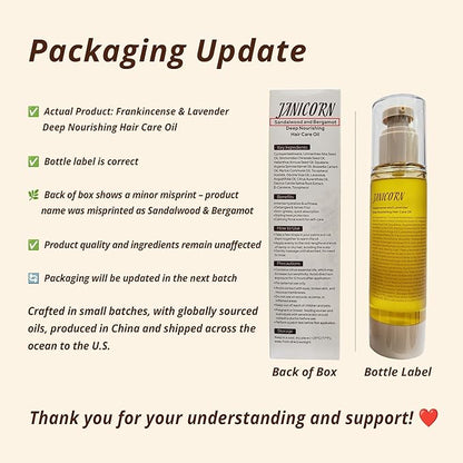 Leave-In Hair Oil with Frankincense & Lavender – Natural Essential Oil Aroma, Intensive Hydration & Frizz Control for Dry & Damaged Hair – Lightweight No-Rinse Oil, 3.4 fl oz (100ml)